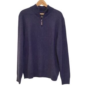 Christian Lacroix‎ Mens Navy Blue 100% 2-Ply Cashmere Quarter Zip Sweater Size M